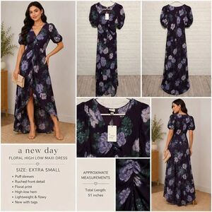 A New Day Floral High Low Maxi Dress Women’s XS Puff Sleeve Dress